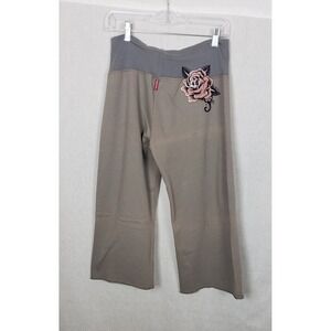 Hard Tail Womens Wide Leg Yoga Pants Rose L Foldover Waist Gray Taupe Boho Y2K